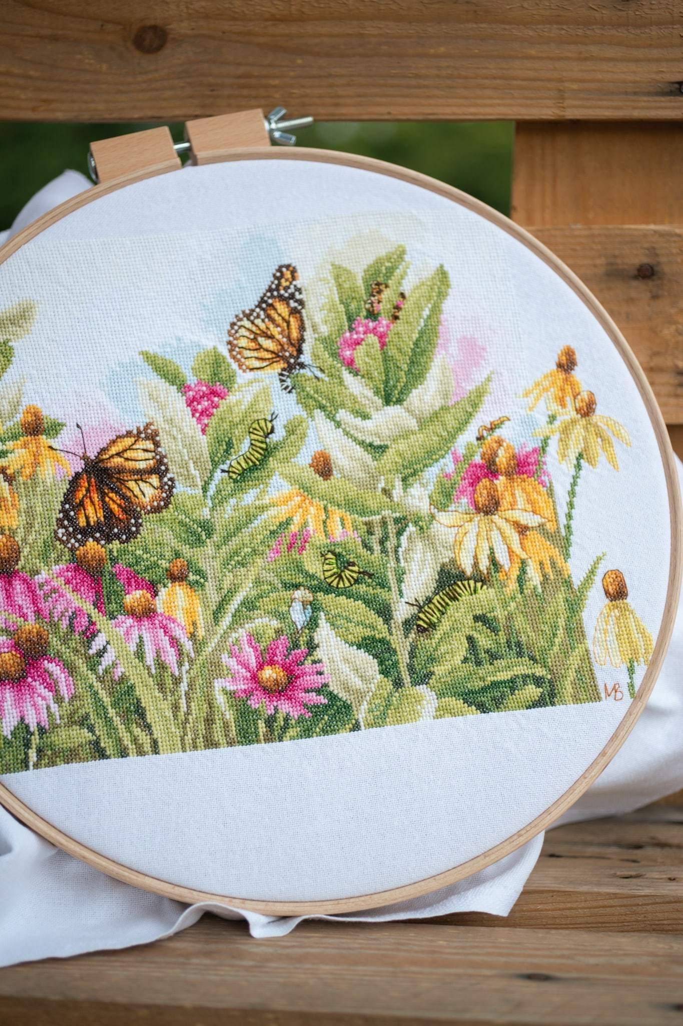 Butterflies & Cone Flowers (Evenweave) Counted Cross Stitch Kit - Woolshop.co.uk
