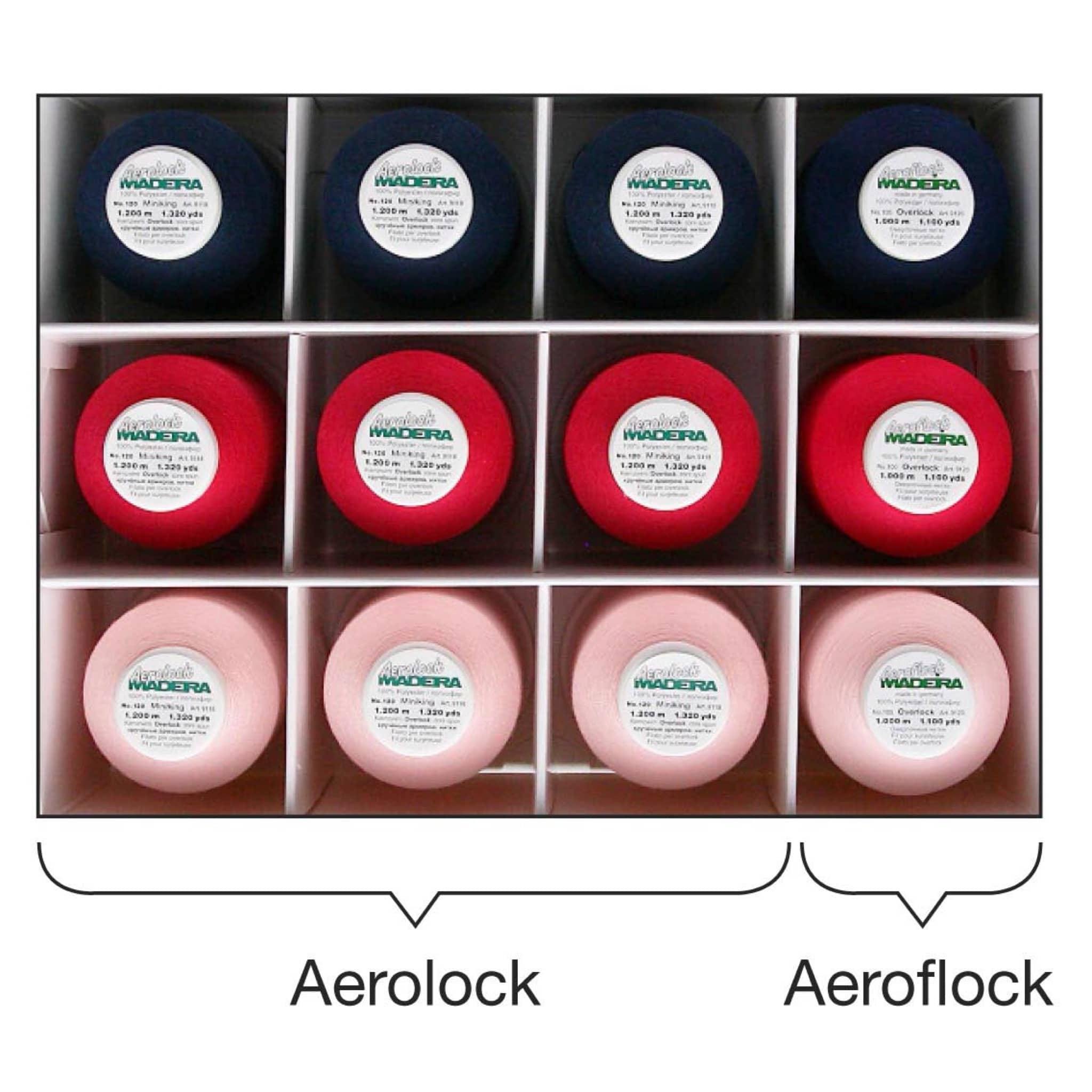 Madeira Box Aerolock and Aeroflock: Overlock Thread: 3+1: Navy & Pink - Woolshop.co.uk