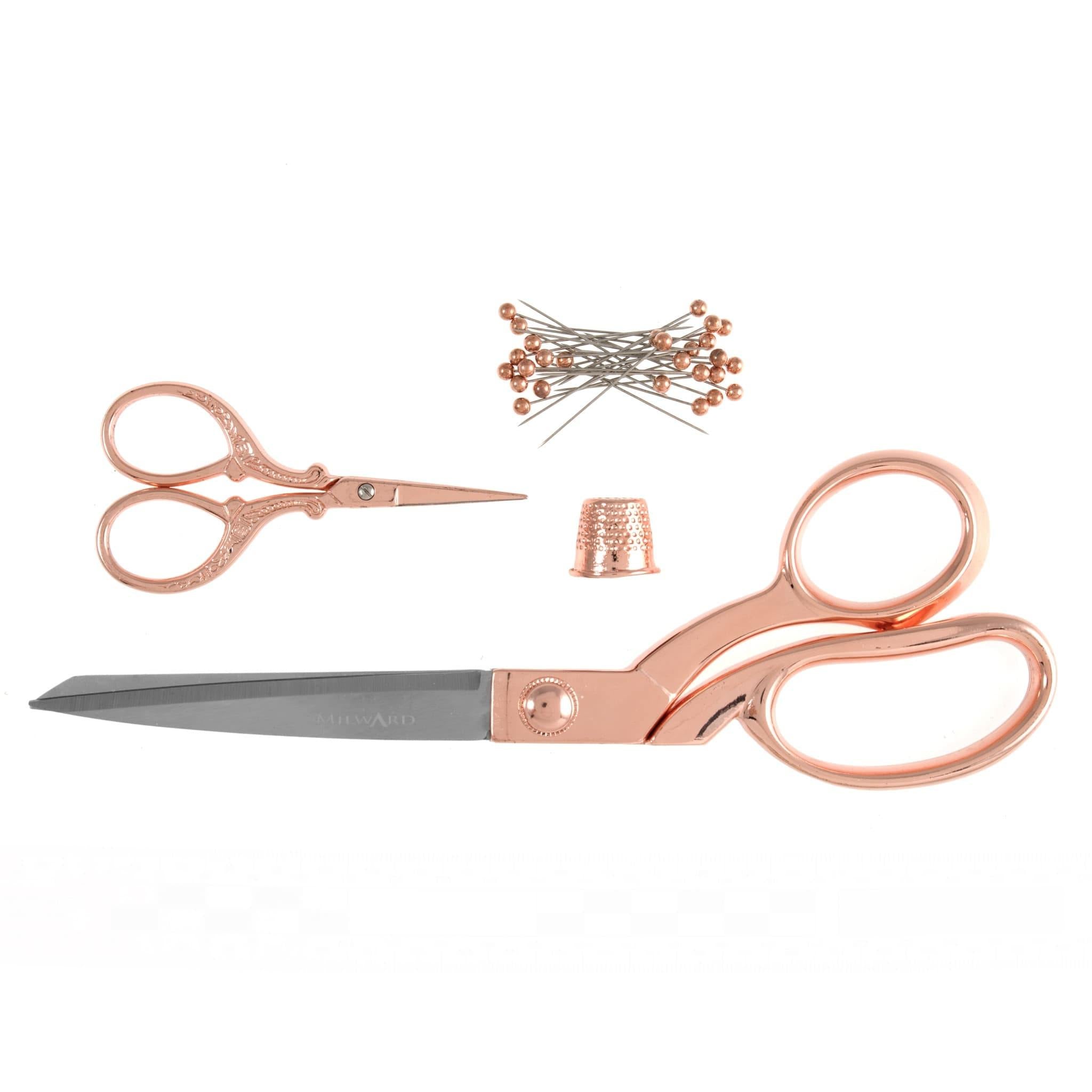 Milward Rose Gold Dressmaking (21.5cm) and Embroidery (9.5cm), Thimble & Pins Gift Set - Woolshop.co.uk