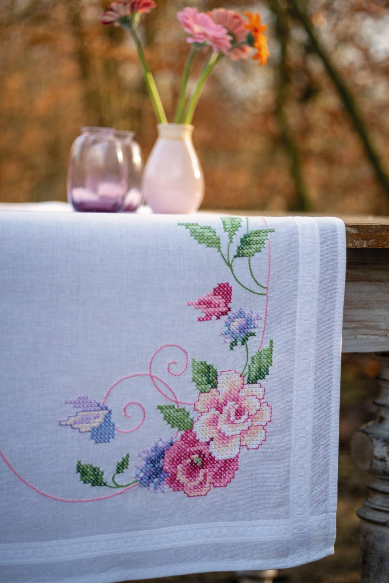 Vervaco Flowers & Butterflies Table Runner Embroidery Kit - Woolshop.co.uk